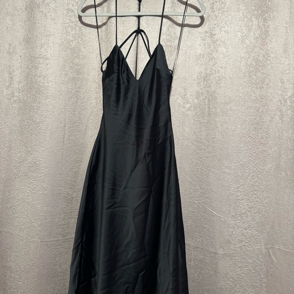 Zara Black Backless Satin Dress - Picture 2 of 7